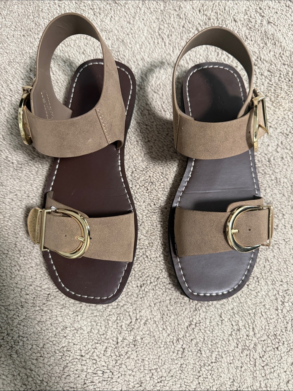 LOFT Taupe Suede Double-Buckle Sandals